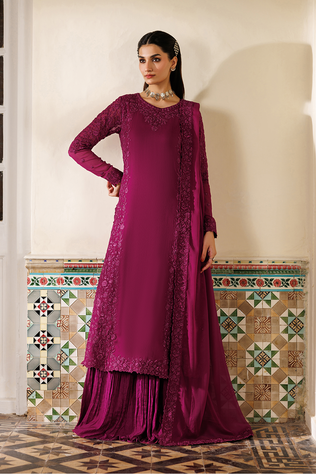 Magenta Pink Embroidered Luxury Chiffon Dress | Semi Formals By Iznik Magenta Pink Embroidered Luxury Chiffon Dress | Semi Formals By Iznik