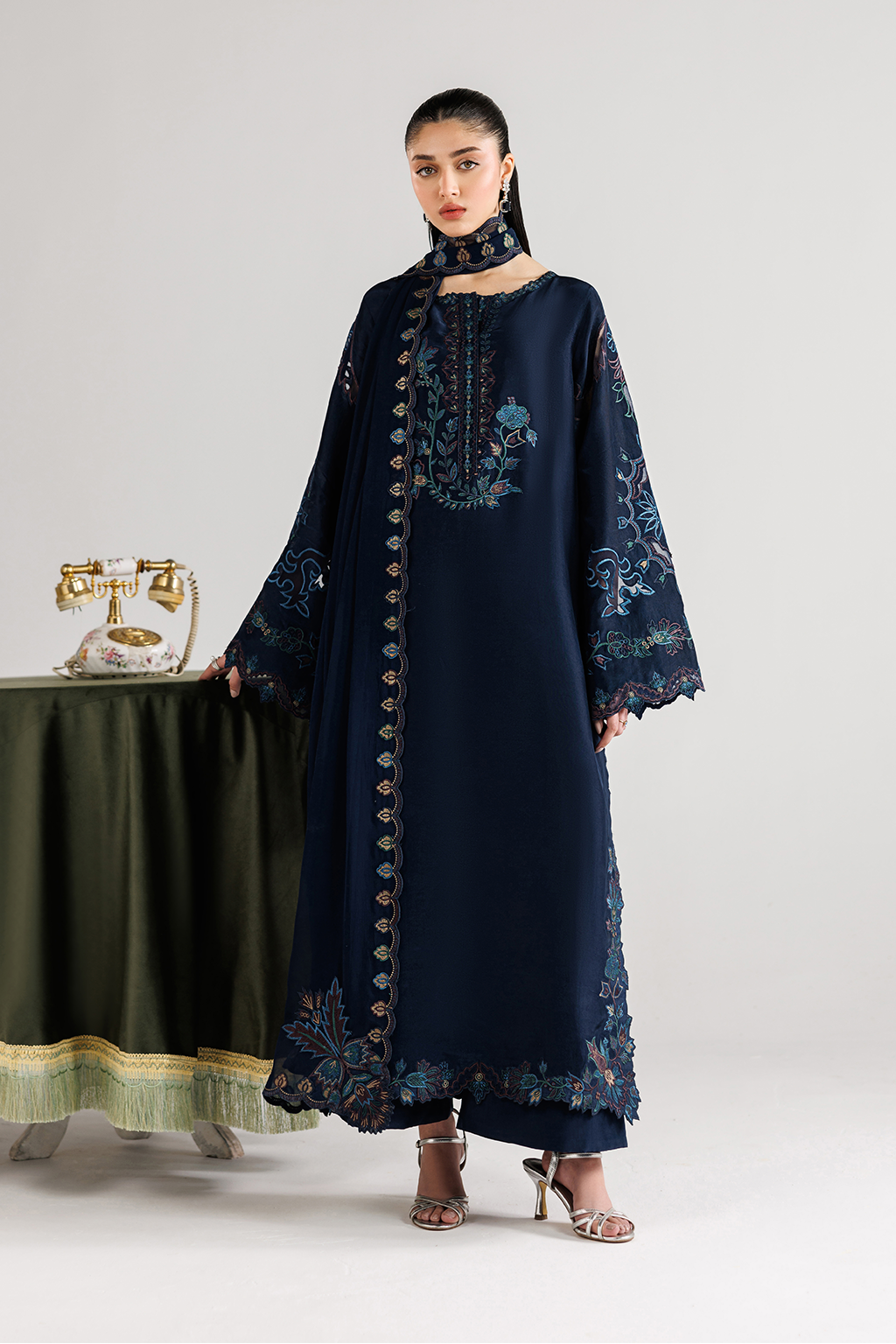 Navy Blue Silk Embroidered Festive Wear | EID LUXE By IZNIK – Iznik