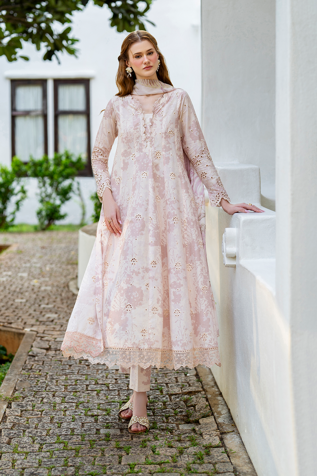 strapless open back dress Tea Pink Printed Lawn dress | Iznik