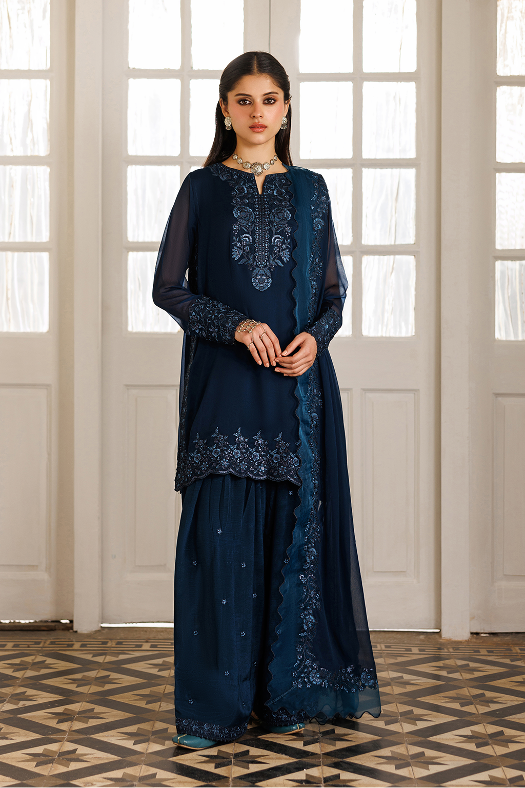 Black Dusty Blue Luxury Chiffon Dress | Semi Formals By Iznik Black Dusty Blue Luxury Chiffon Dress | Semi Formals By Iznik