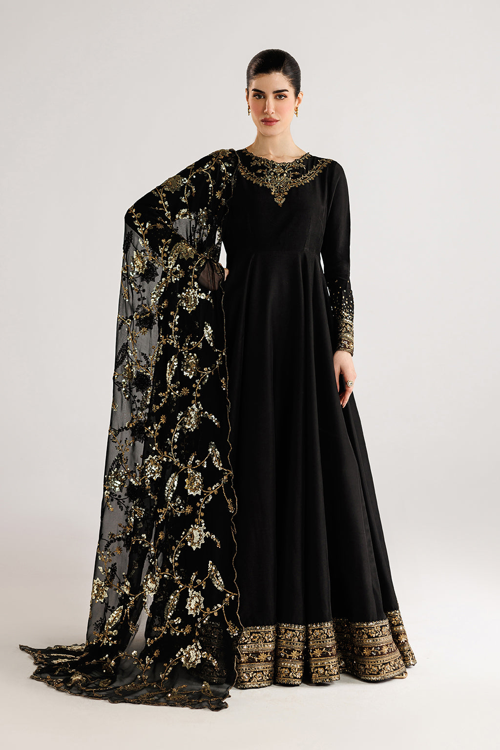 Black Embroidered Silk Festive Wear | EID LUXE By IZNIK – Iznik