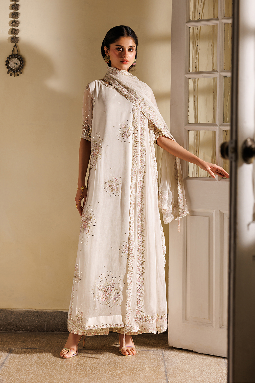 Pearl White Embroidered Luxury Chiffon Dress | Semi Formals By Iznik Pearl White Embroidered Luxury Chiffon Dress | Semi Formals By Iznik
