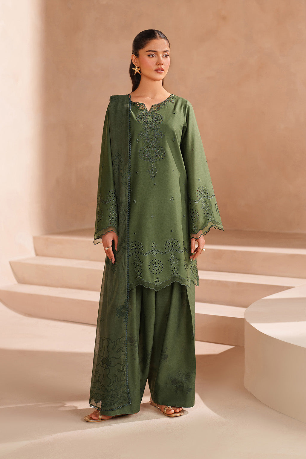 Olive Green Embroidered Lawn dress | Iznik | Ramadan Edits Olive Green Embroidered Lawn dress | Iznik | Ramadan Edits