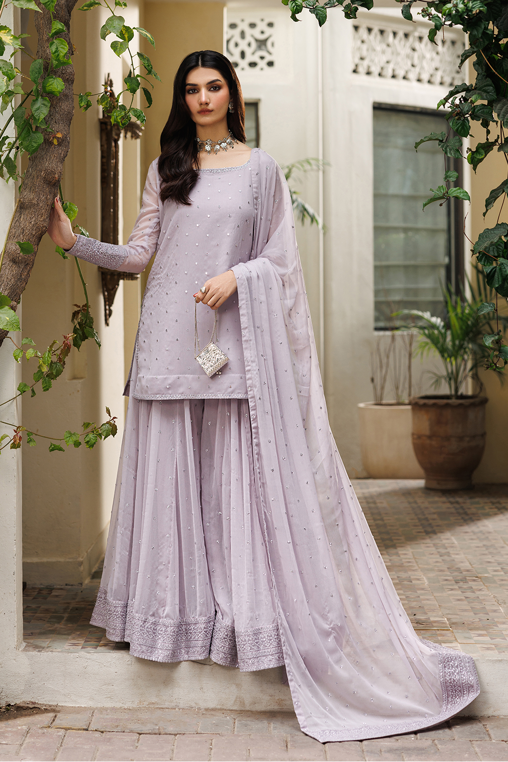 sachin and babi light blue dress Embroidered Lace Chiffon Dress Set – msglamor