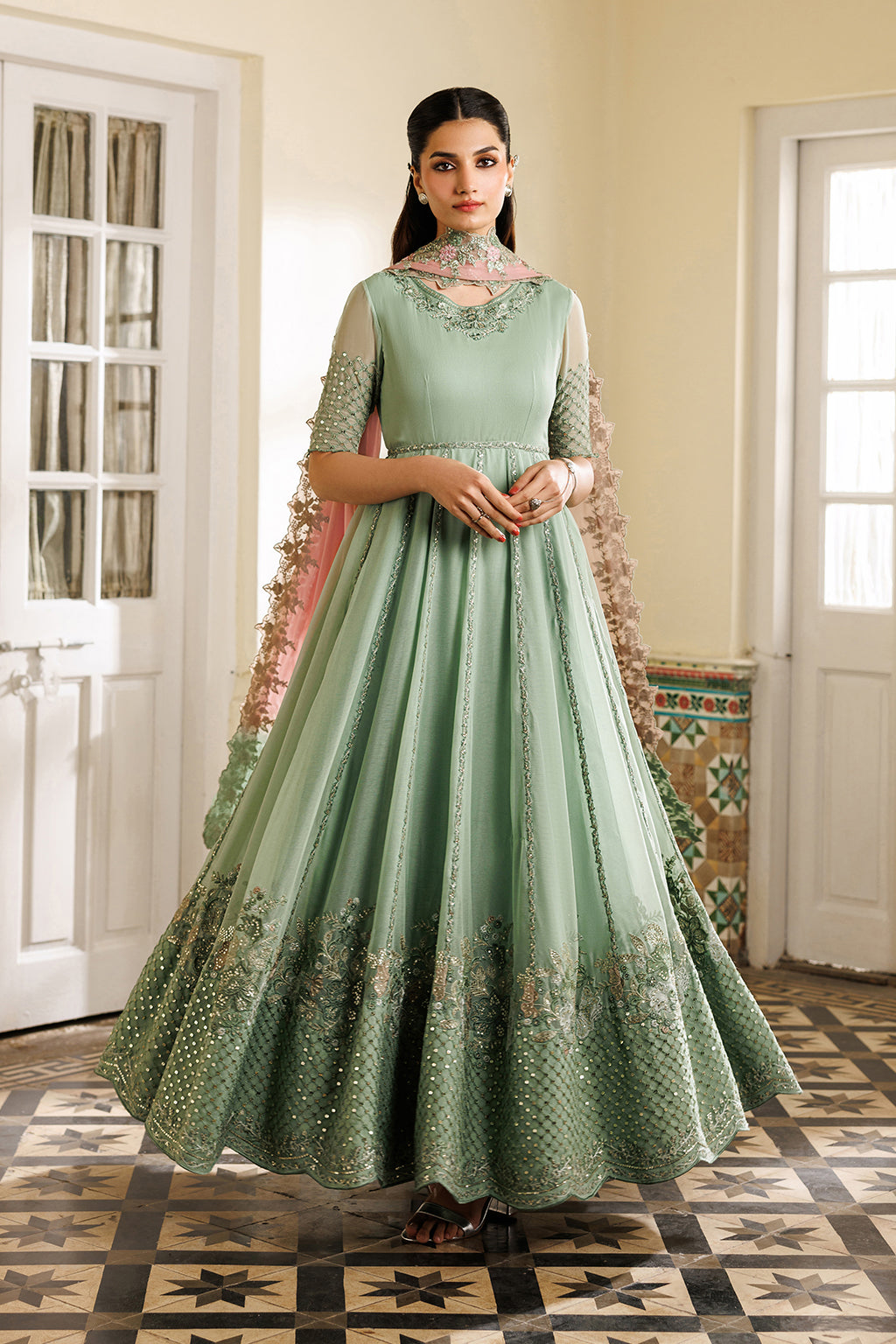 Pistachio Green Embroidered Luxury Chiffon Dress | Semi Formals By Iznik Pistachio Green Embroidered Luxury Chiffon Dress | Semi Formals By Iznik