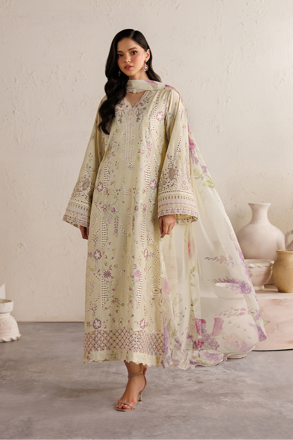 Butter Yellow Embroidered Printed Lawn dress