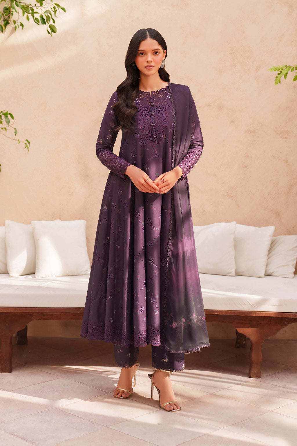 Dark Purple Embroidered Lawn dress | Eid Lawn Collection