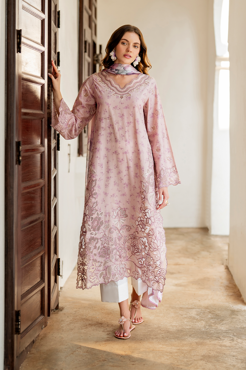 Tea Pink Embroidered Lawn dress