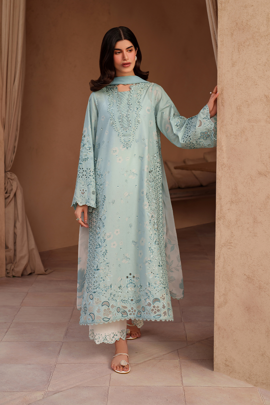 Ice Blue Embroidered Lawn dress | Eid Lawn Collection