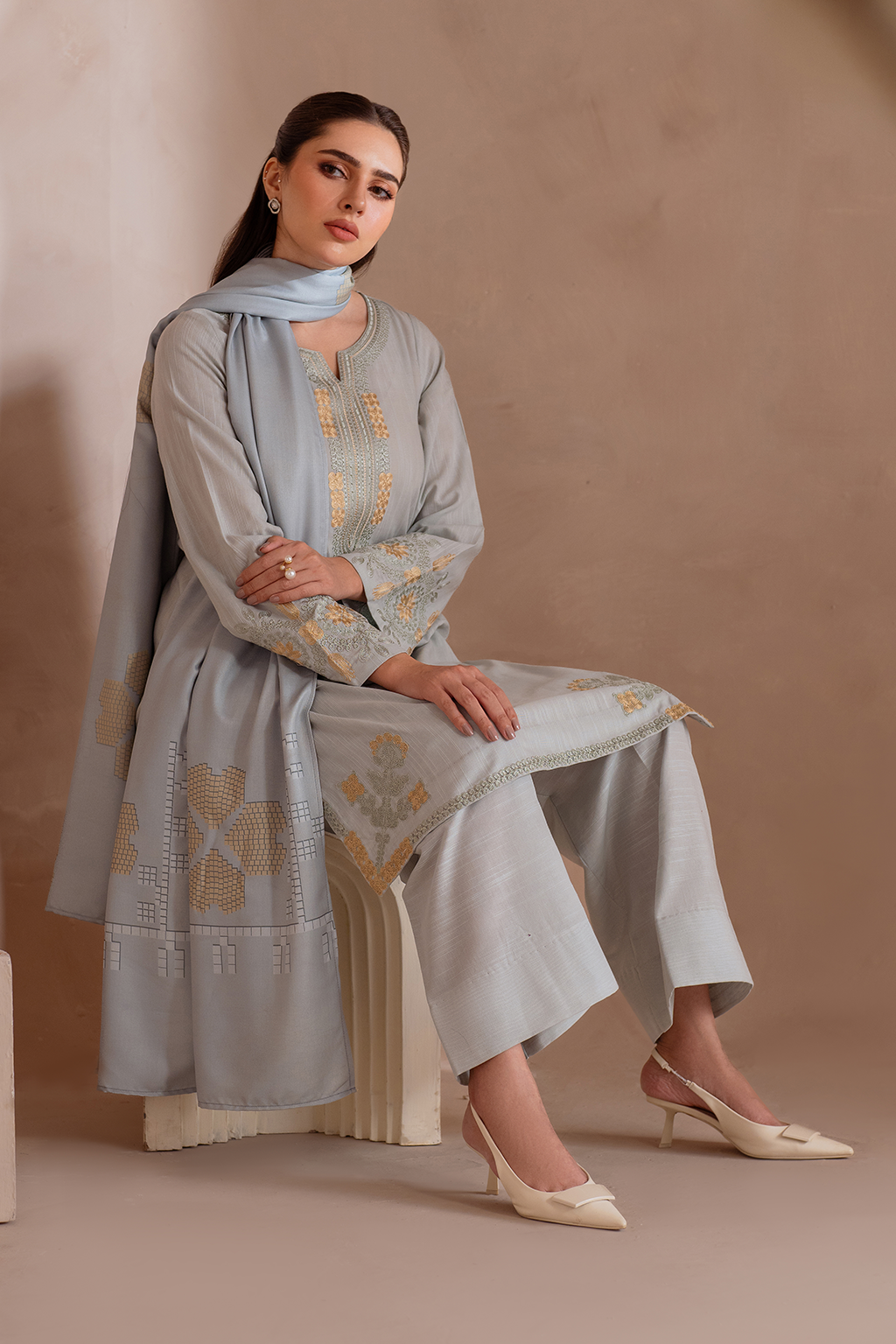 UE-369 Embroidered Khaddar