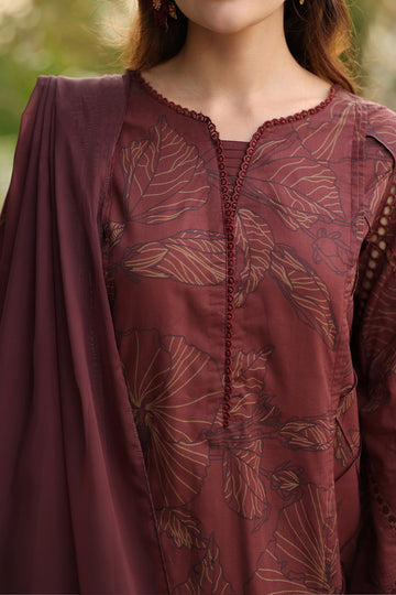 IZK Embroidered Cream n Pink Flowers Luxury Lawn Dress