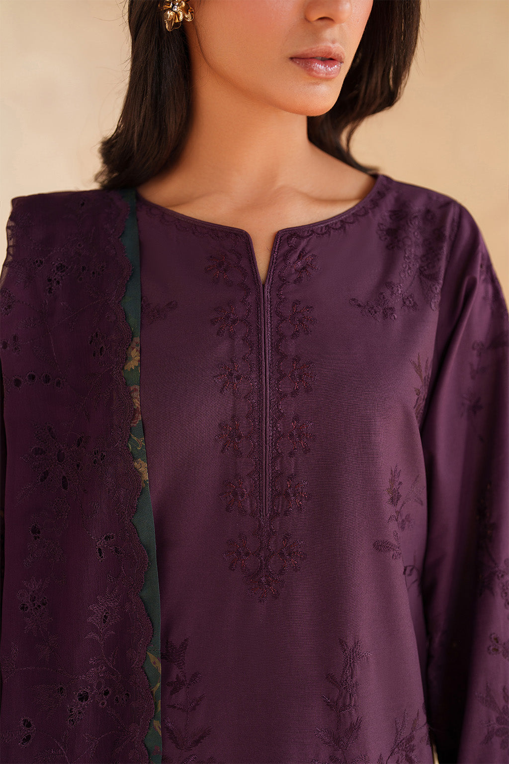 iznik purple dress Dark Purple Embroidered Lawn dress | Eid Lawn Collection