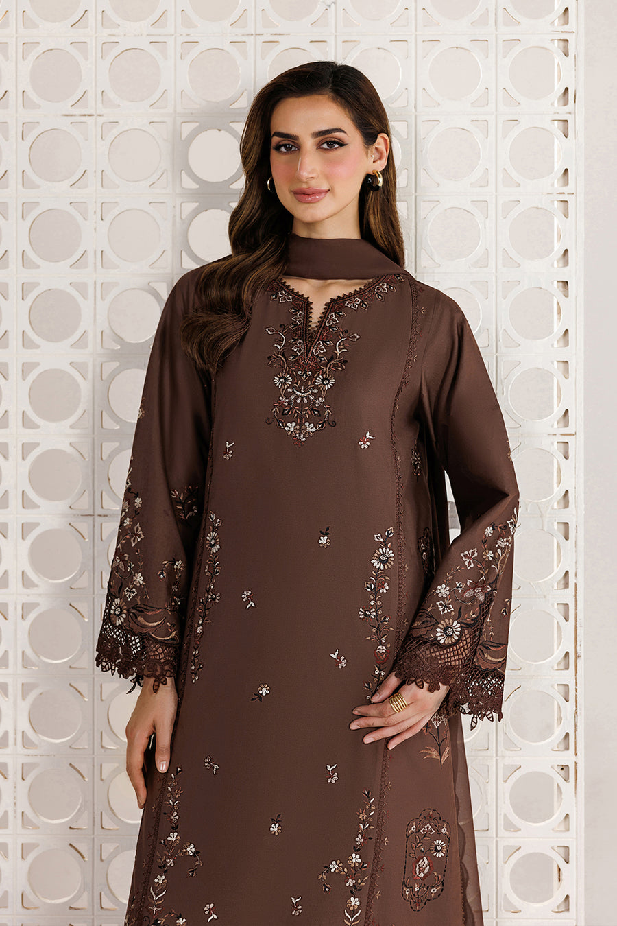 Brown Embroidered Lawn dress