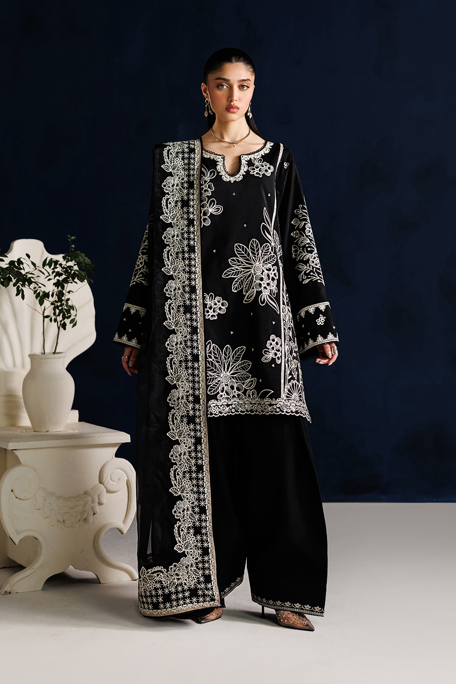 Black Silk Embroidered Festive Dress | EID LUXE By IZNIK – Iznik