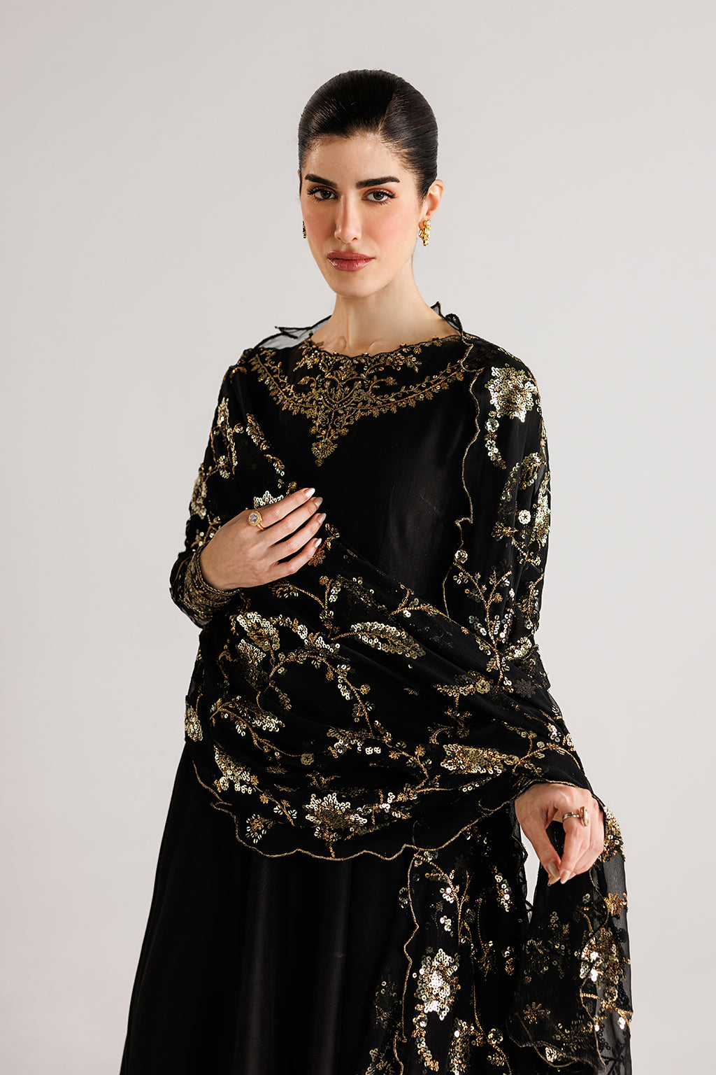 Black Embroidered Silk Festive Wear | EID LUXE By IZNIK – Iznik