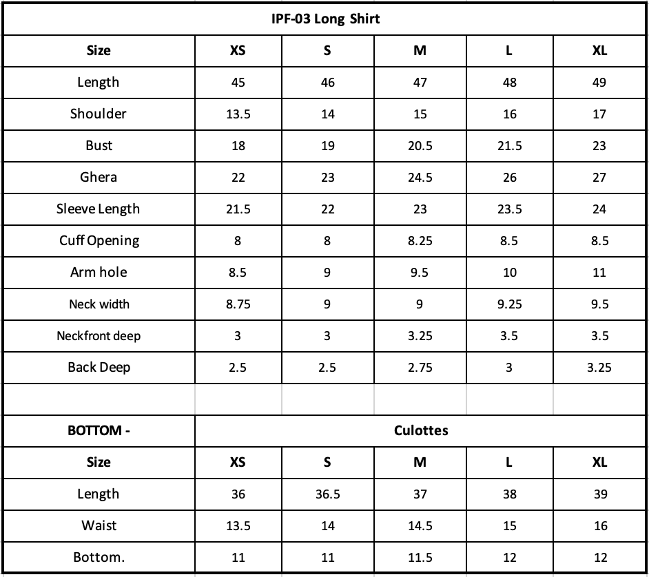 IPF-03  Printed Viscose Linen Size Chart