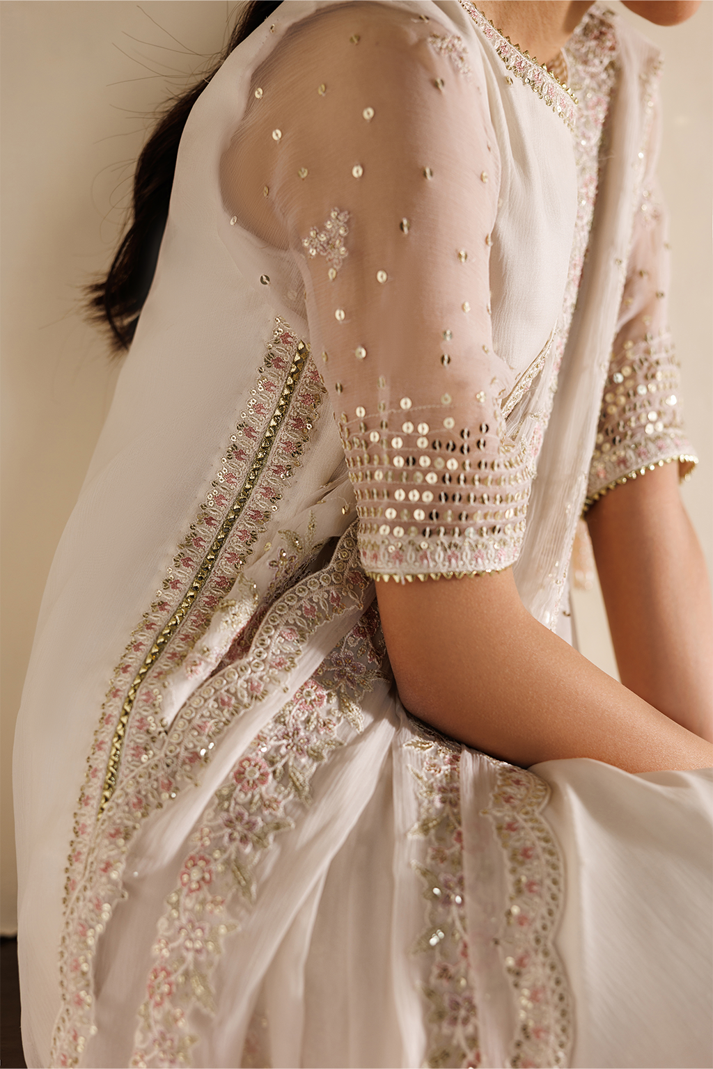 Pearl White Embroidered Luxury Chiffon Dress | Semi Formals By Iznik Pearl White Embroidered Luxury Chiffon Dress | Semi Formals By Iznik