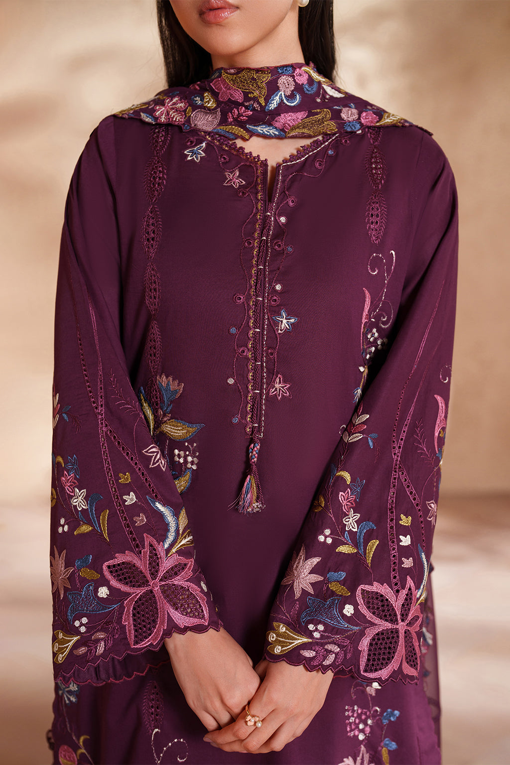 iznik purple dress Dark Purple Embroidered Lawn dress | Eid Lawn Collection