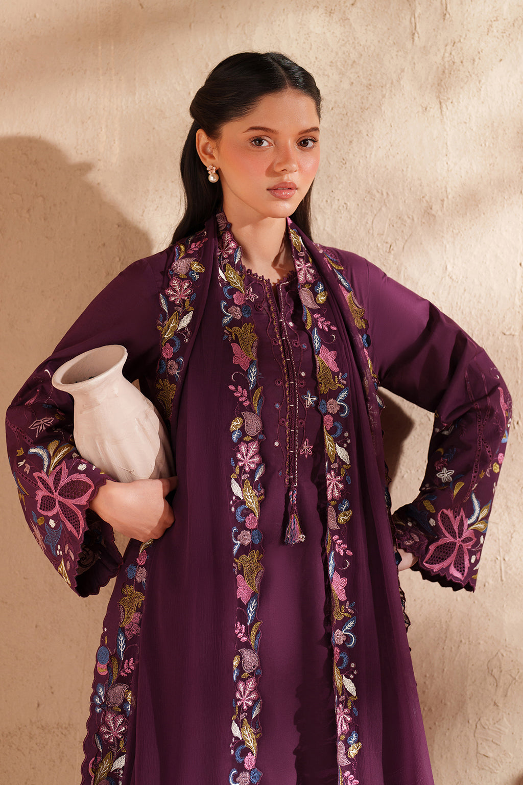 iznik purple dress Dark Purple Embroidered Lawn dress | Eid Lawn Collection