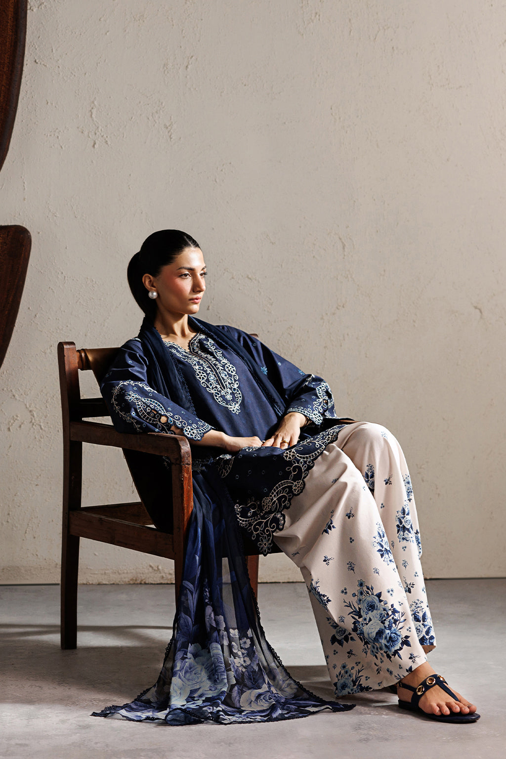 Navy Blue Embroidered Printed Lawn dress