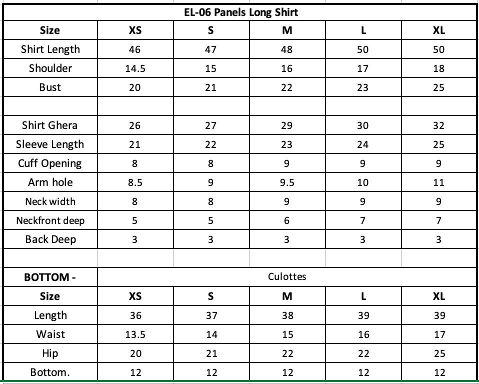 EL-06 Embroidered Lawn Size Chart