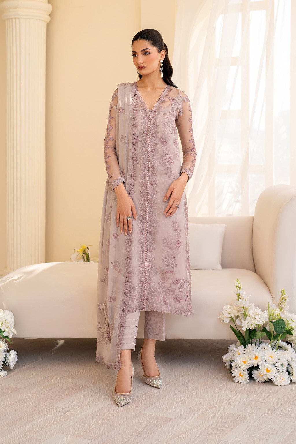 UE-437 Embroidered Pure Organza