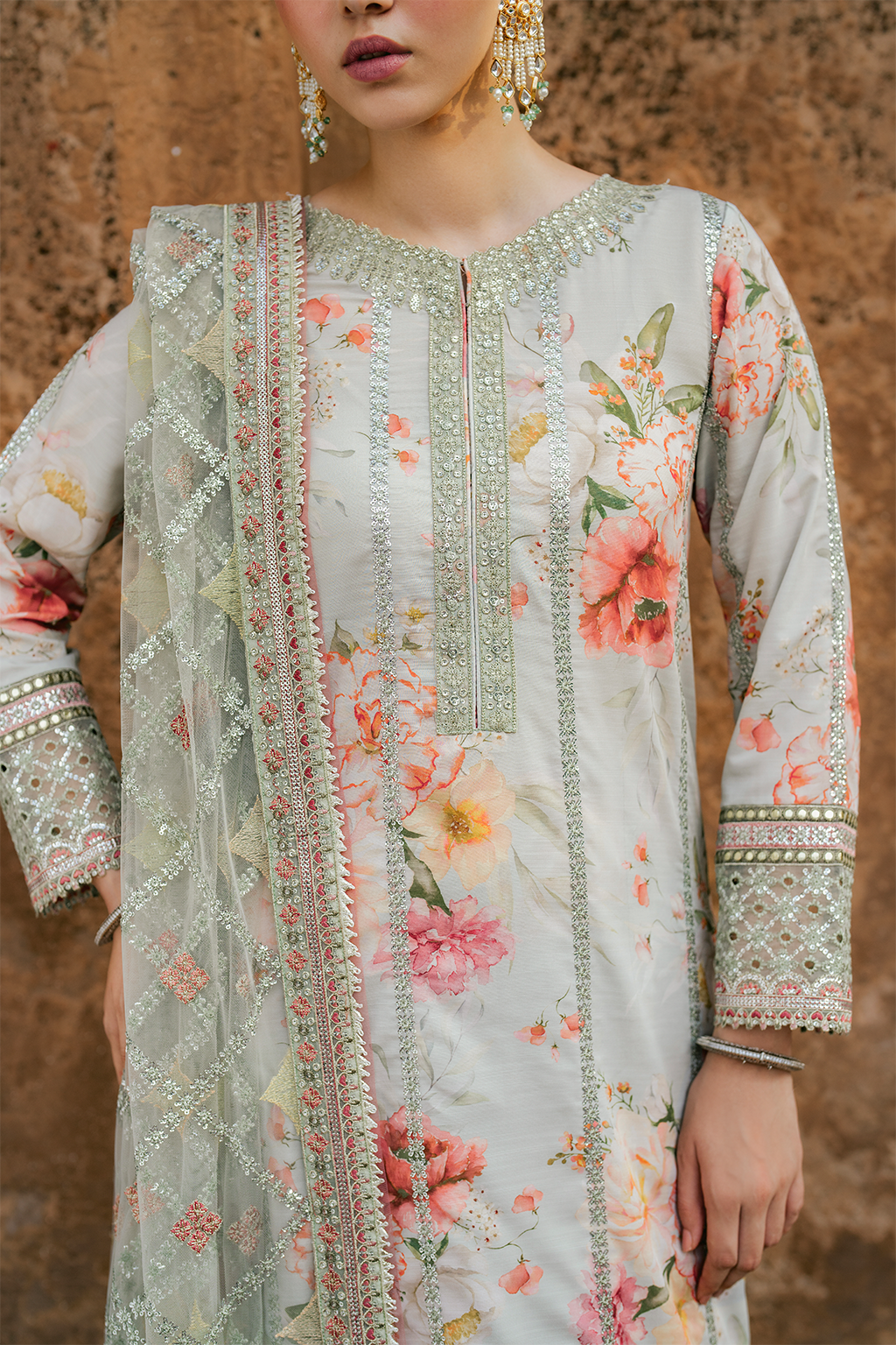 UE-311 Embroidered Raw Silk