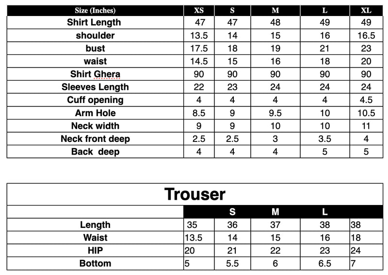 IP-190 Embroidered Lawn Size Chart