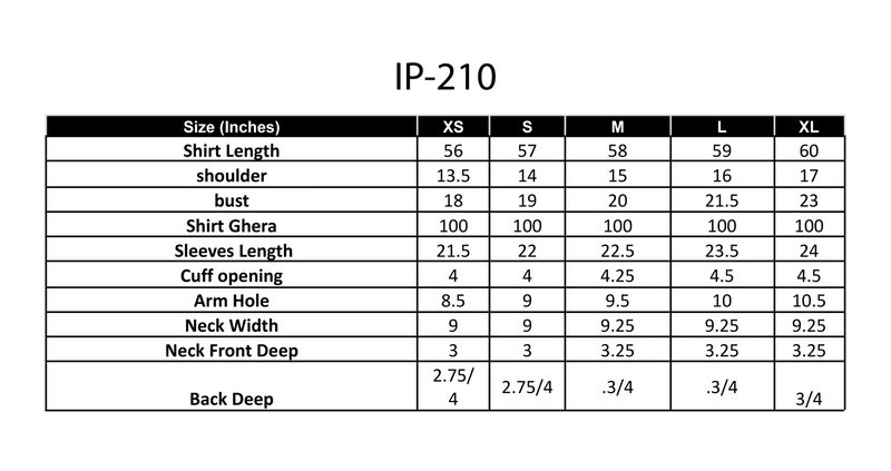IP-210 Caroline Size Chart