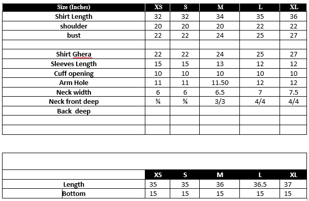 IP-301 Printed Lawn Size Chart
