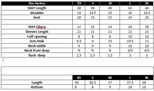 IP-302 Printed Lawn Size Chart