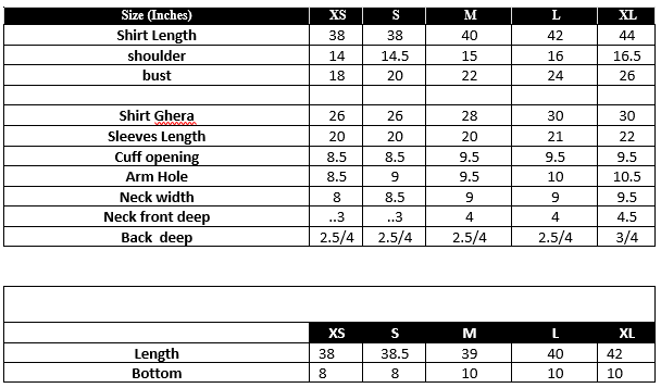 IP-303 Printed Lawn Size Chart