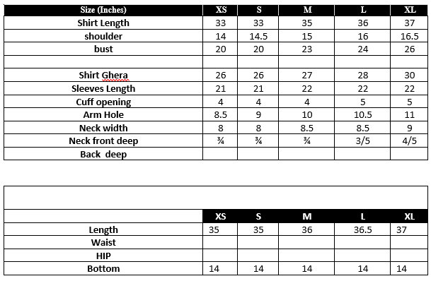 IP-304  Printed Lawn Size Chart