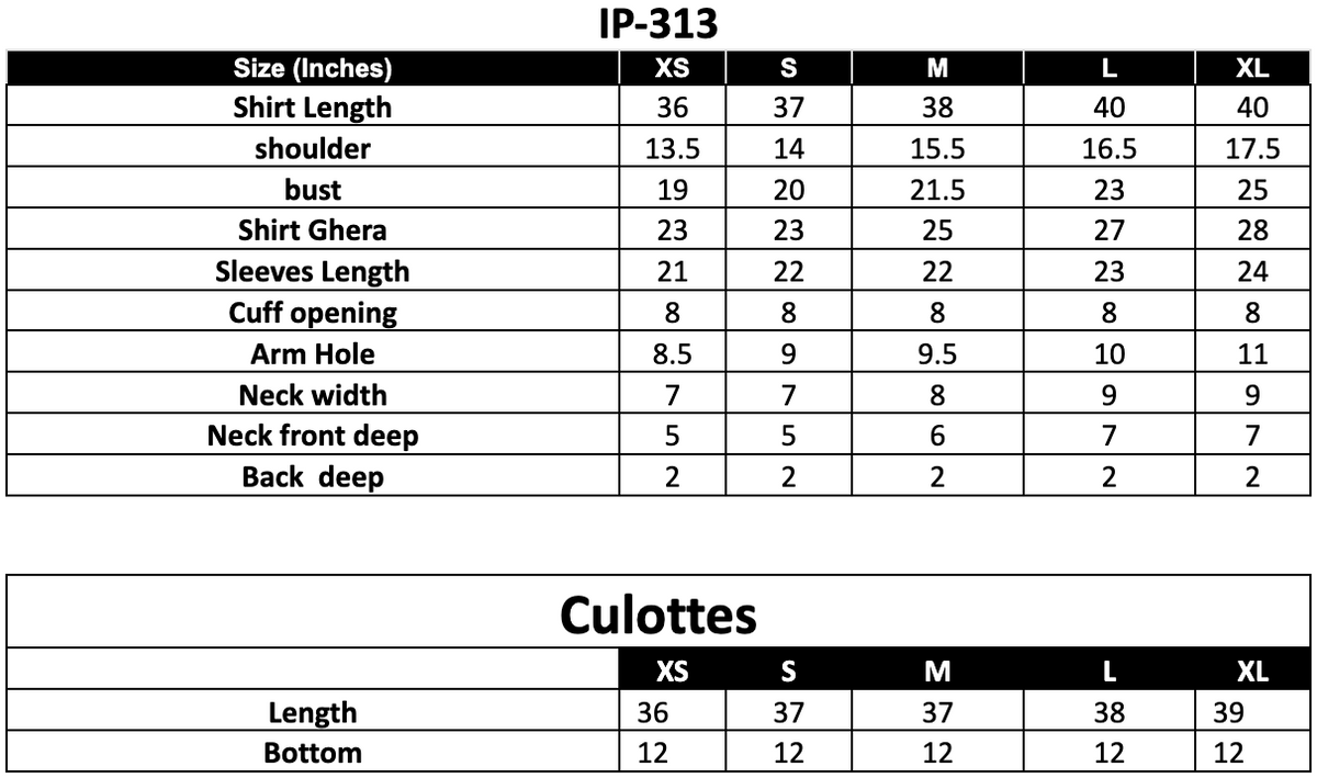 IP-313 Printed Lawn Size Chart