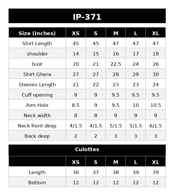 IP-371 DYED LAWN Size Chart