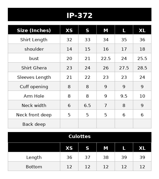 IP-372 DYED LAWN Size Chart