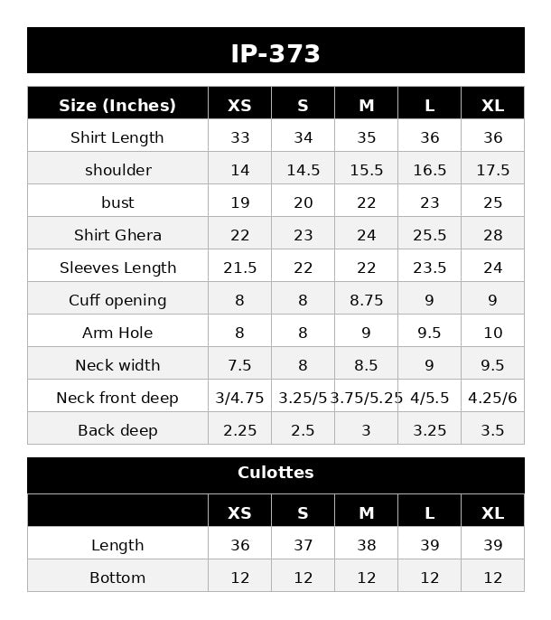 IP-373 DYED LAWN Size Chart