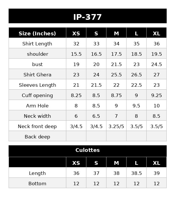 IP-377 DYED LAWN Size Chart