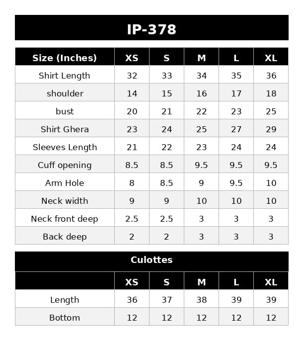 IP-378 DYED LAWN Size Chart