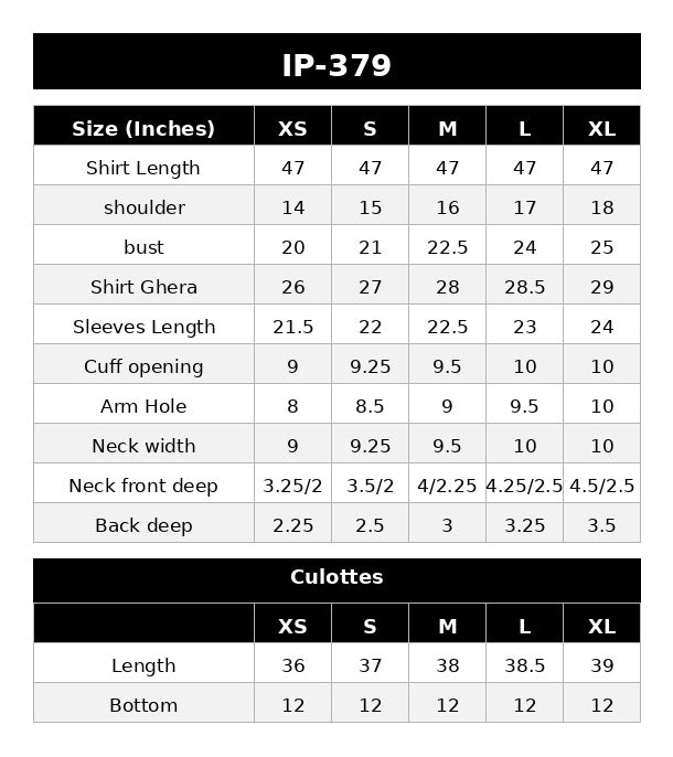 IP-379 DYED LAWN Size Chart