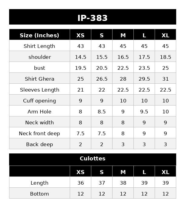 IP-383 PRINTED LAWN Size Chart