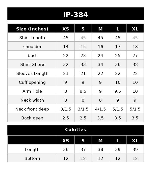 IP-384 PRINTED LAWN Size Chart