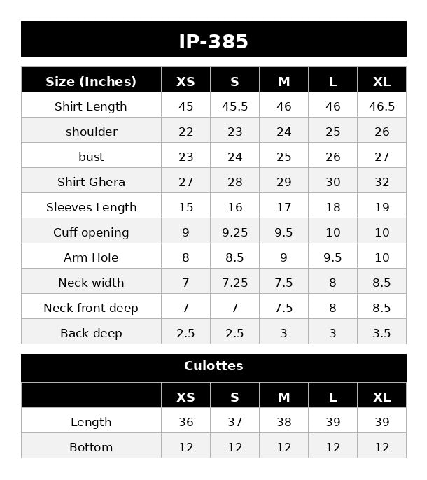 IP-385 PRINTED LAWN Size Chart