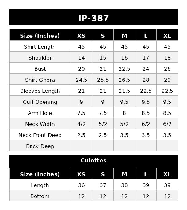 IP-387 PRINTED LAWN Size Chart