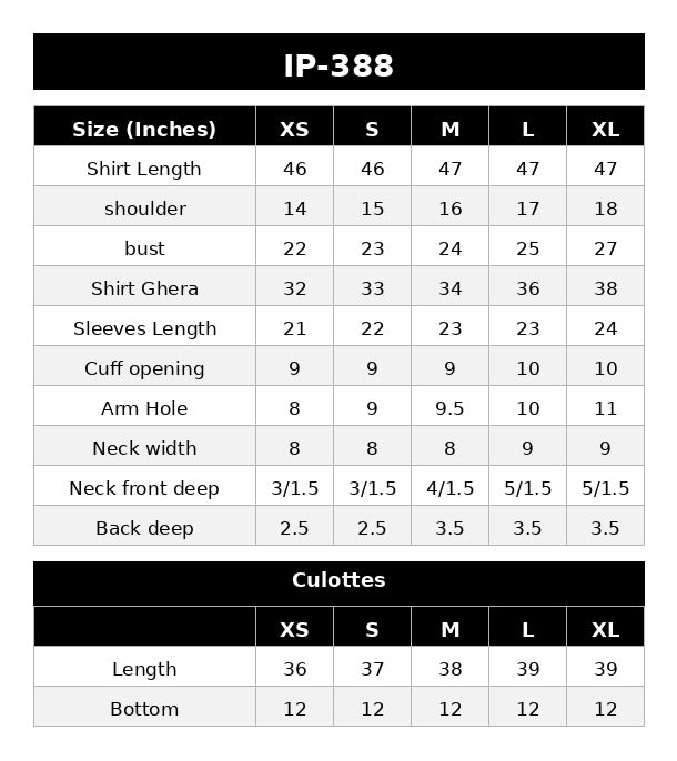 IP-388 PRINTED LAWN Size Chart