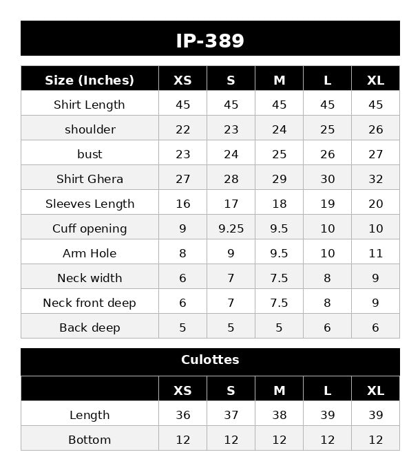 IP-389 PRINTED LAWN Size Chart