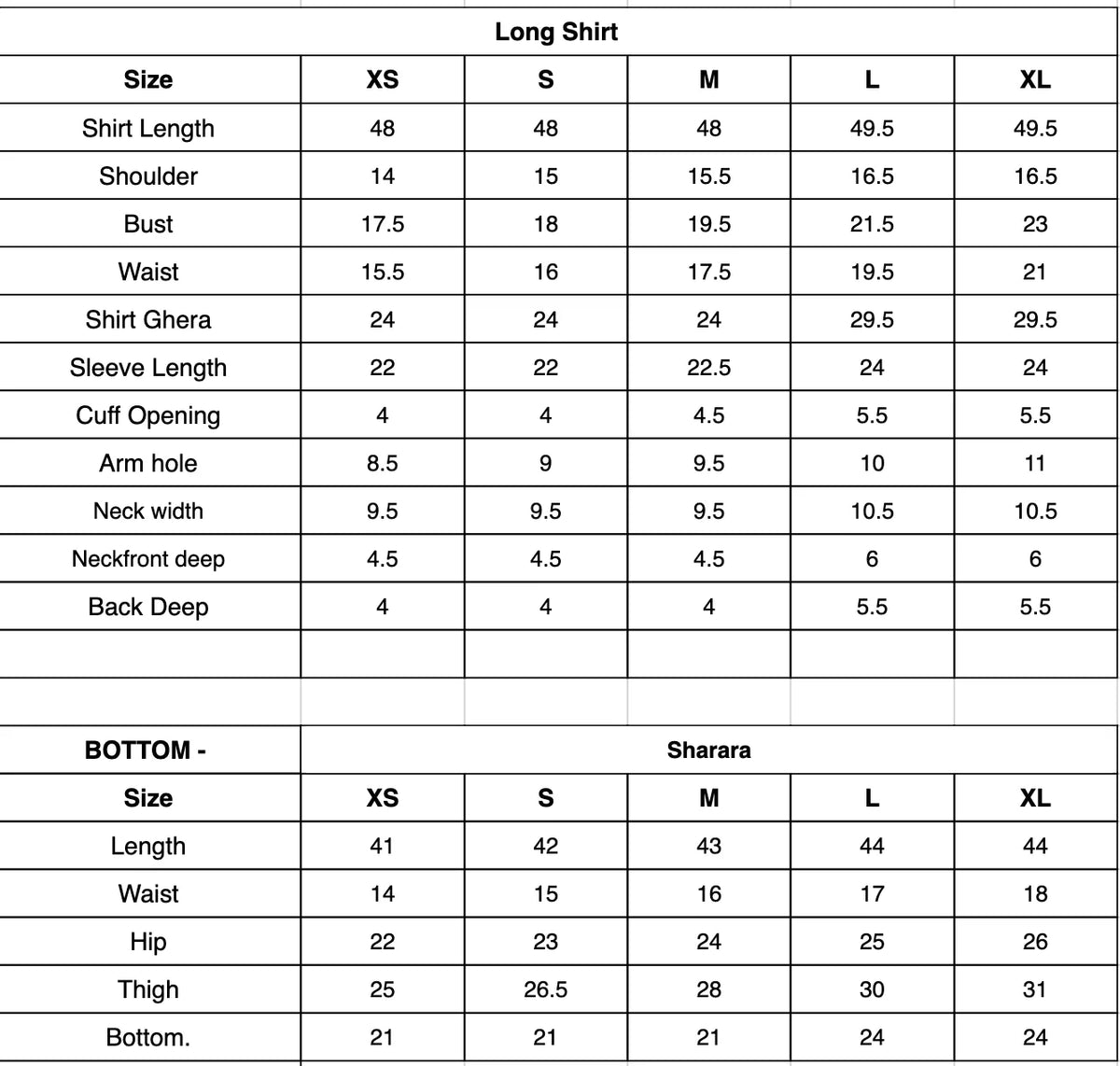 IRS-14 Size Chart