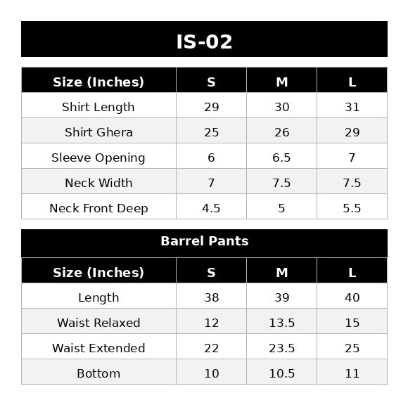 IS-02 Noir Size Chart