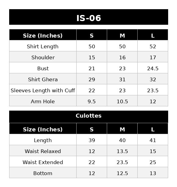 IS-06 Vert Oxford Size Chart
