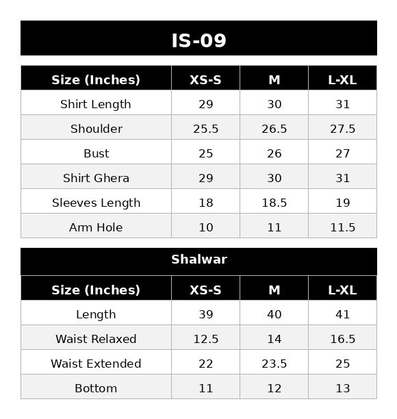 IS-09 Vert Oyat Size Chart